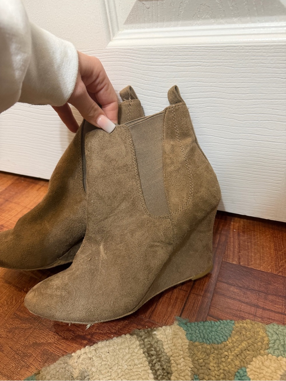Women's Suede Wedge Ankle Boots in Tan
